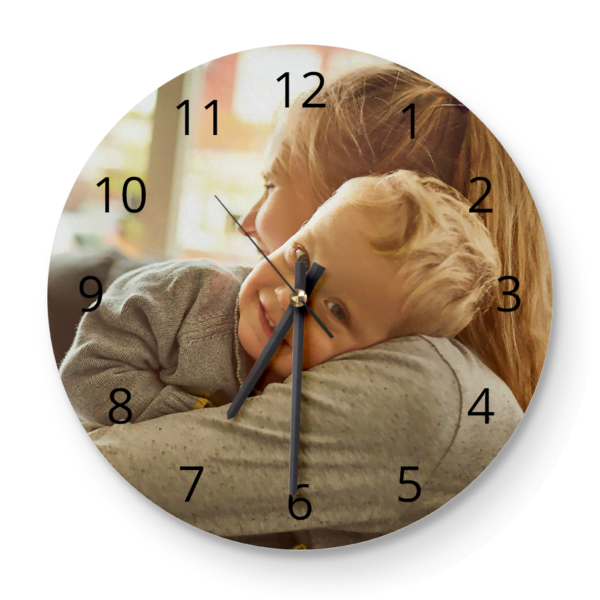 Uhr mit Foto und Zeiger Eine Uhr mit Foto