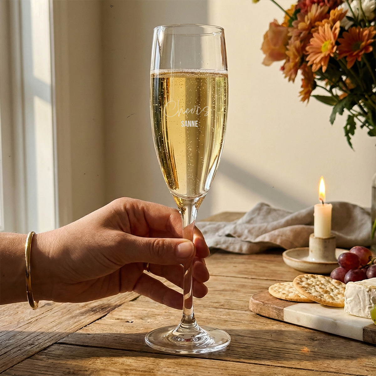 Sektglas mit Gravur „Cheers Sanne“ Sektglas mit Gravur „Cheers Sanne“