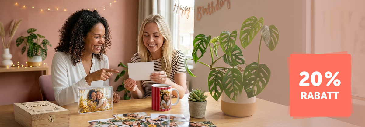 20 % Rabatt auf Geschenke und Fotoabzüge 20 % Rabatt auf Geschenke und Fotoabzüge