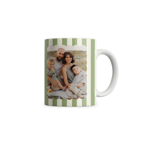 Becher mit Foto Familie und grünen Streifen
