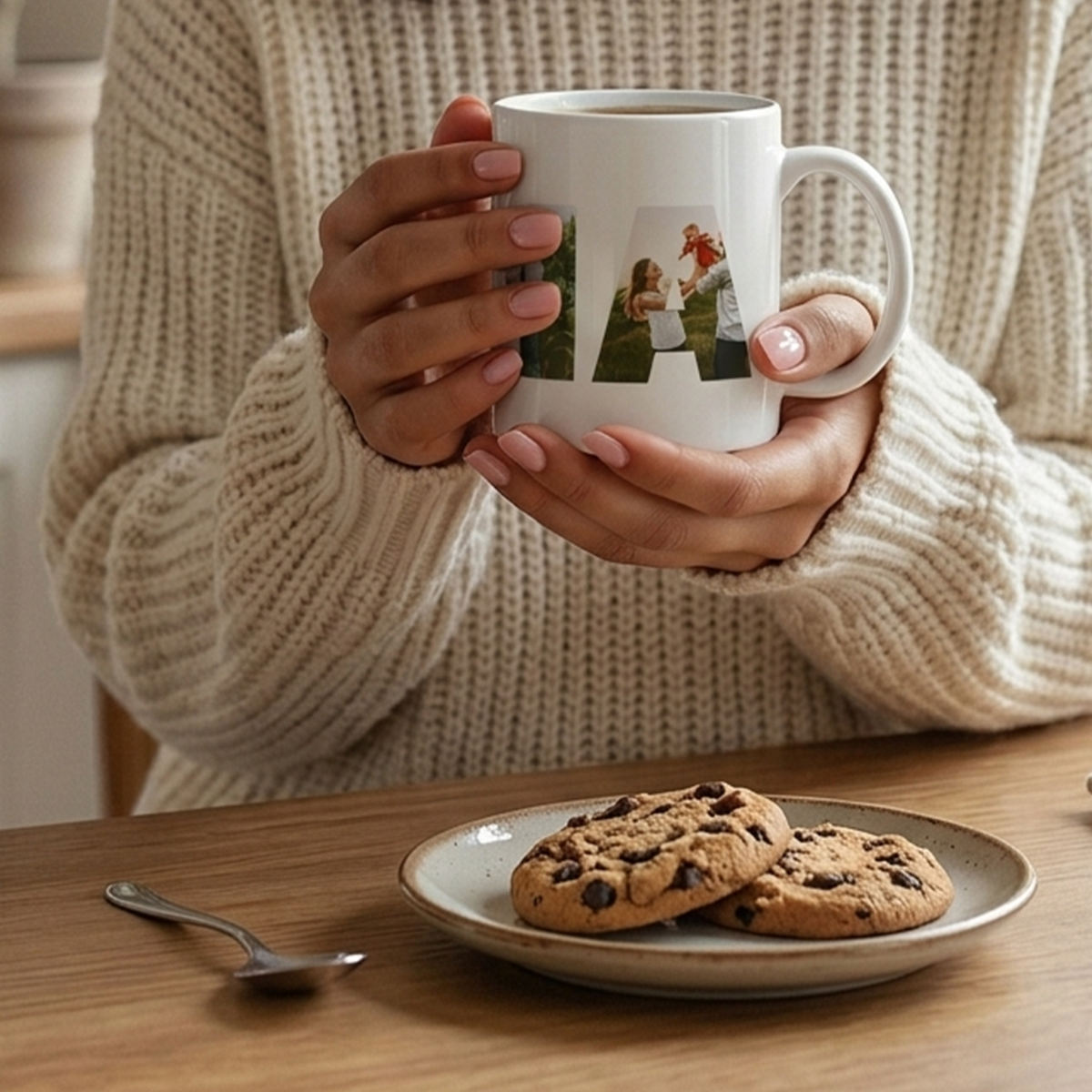 Fototasse mit Keksen auf einem Tellerchen