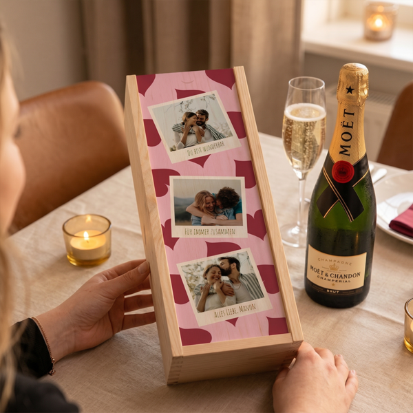 Champagnerkiste mit Herzchen-Motiv