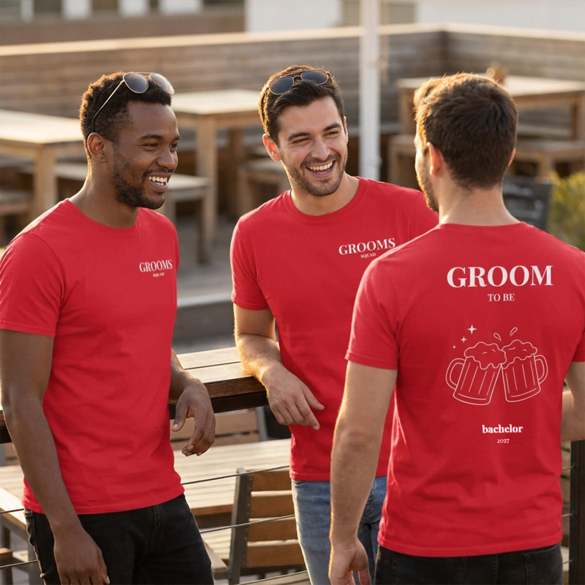 3 rot bedruckte shirts