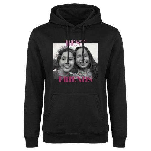 Schwarzen Hoodie bedrucken – schwarzer Unisex-Hoodie mit eigenem Design auf der Vorderseite 