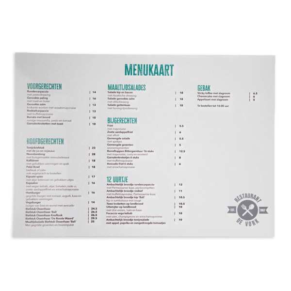 Menukaart A3 liggend binnenkant Menukaart A3 liggend binnenkant