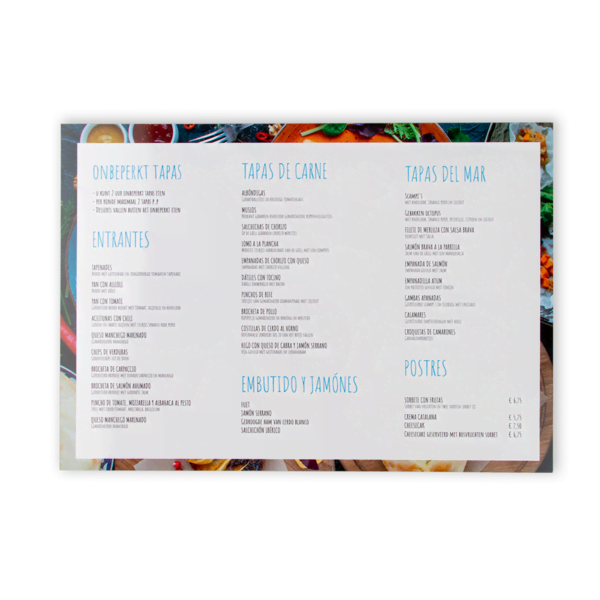 Menukaart A4 liggend binennkant