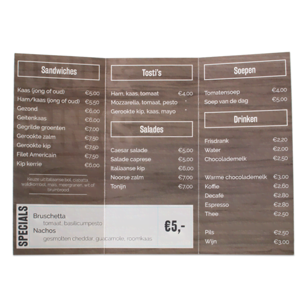 Menukaart A4 drieluik binennkant Menukaart A4 drieluik binennkant