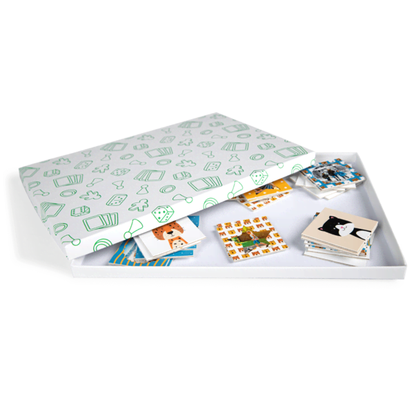 Memo-geheugenspel met vrolijke opbergdoos Memo-geheugenspel met vrolijke opbergdoos