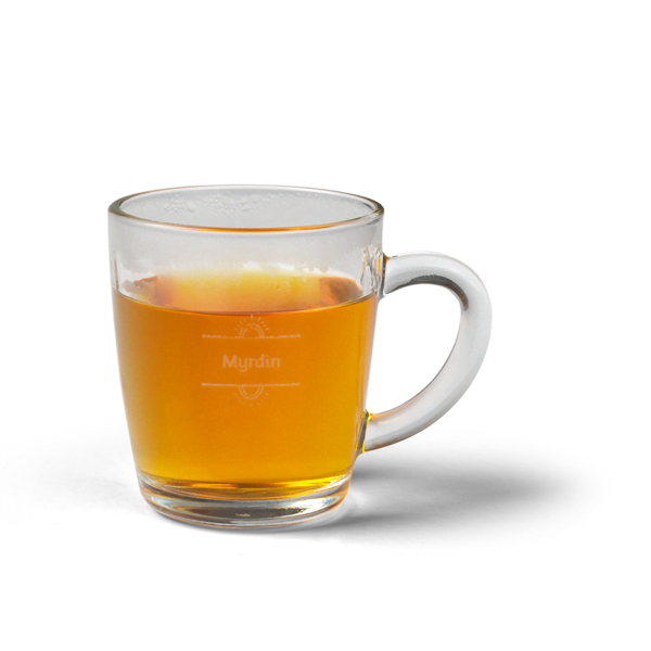 Theeglas graveren met tekst en logo