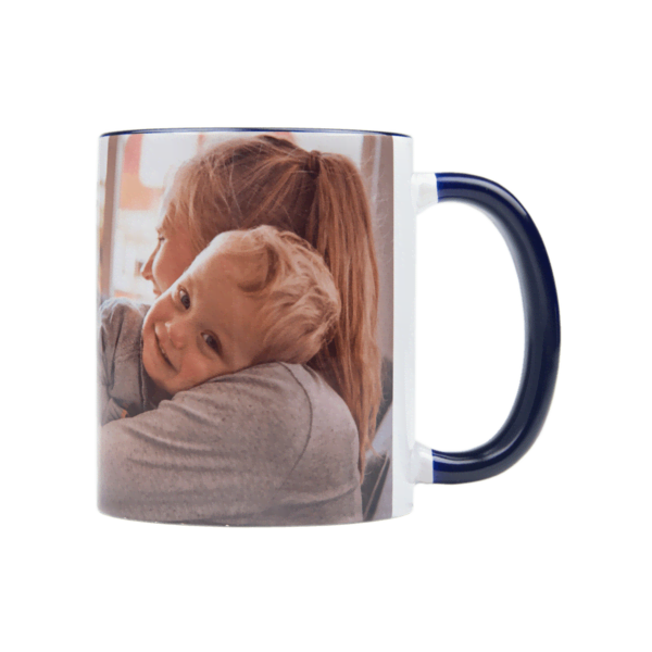 Blauwe mok met foto ontwerpen Blauwe mok met foto ontwerpen