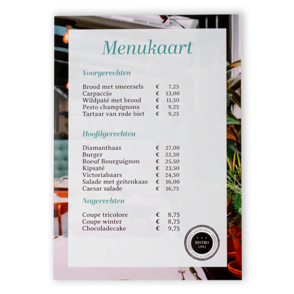 Menukaart A4 staand achterkant