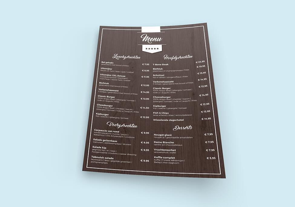 Menukaart A4 Staand Menukaart A4 Staand