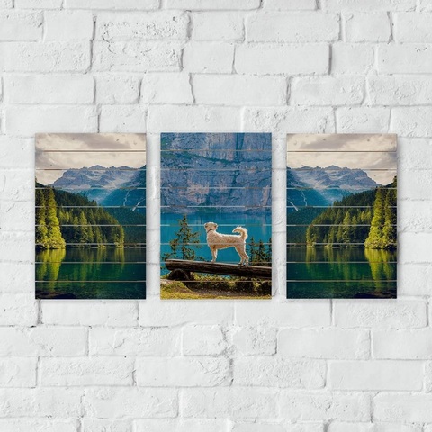 Drieluik op hout aan de muur Drieluik op hout aan de muur