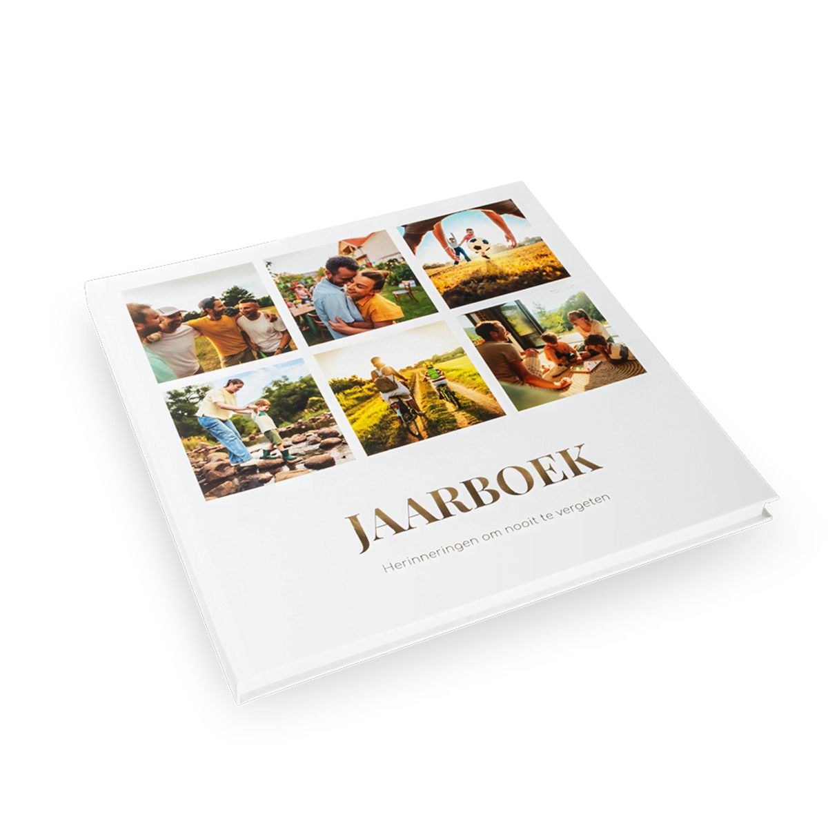 Vlakliggend fotoboek goudfolie schuin 30x30