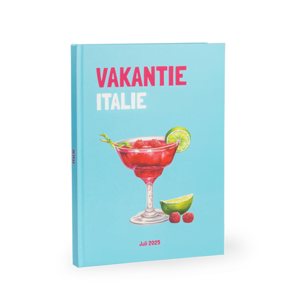Vlakliggend fotoboek A4 staand blauw met cocktailglas Vlakliggend fotoboek A4 staand blauw met cocktailglas