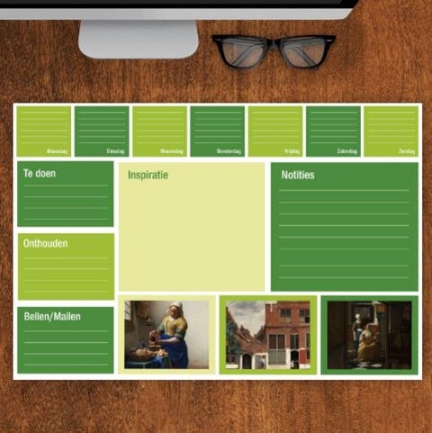 Groene bureaulegger met kunst afbeeldingen Groene bureaulegger met kunst afbeeldingen