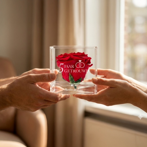 Roos in plexiglas voorkant Roos in plexiglas voorkant