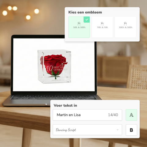 Roos in plexiglas zij aanzicht liesbeth