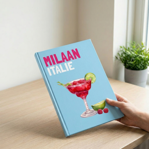 Vlakliggend Fotoboek A4 Staand blauw met cocktailglas Vlakliggend Fotoboek A4 Staand blauw met cocktailglas
