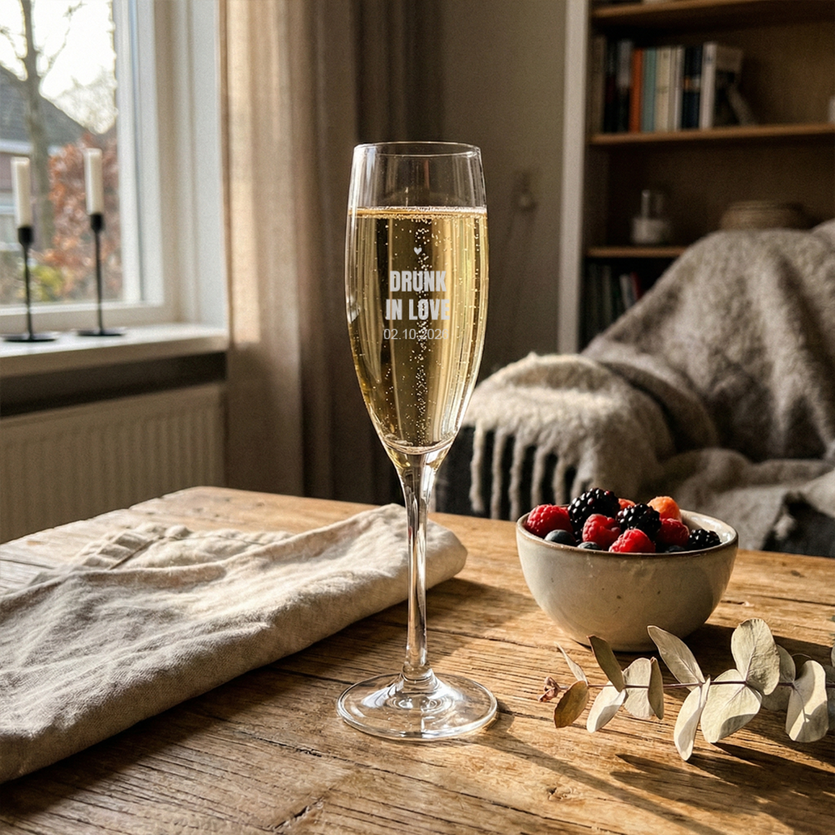 Champagneglas gegraveerd drunk in love Champagneglas gegraveerd drunk in love