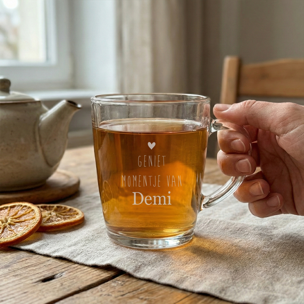 Theeglas met gravering demi Theeglas met gravering demi