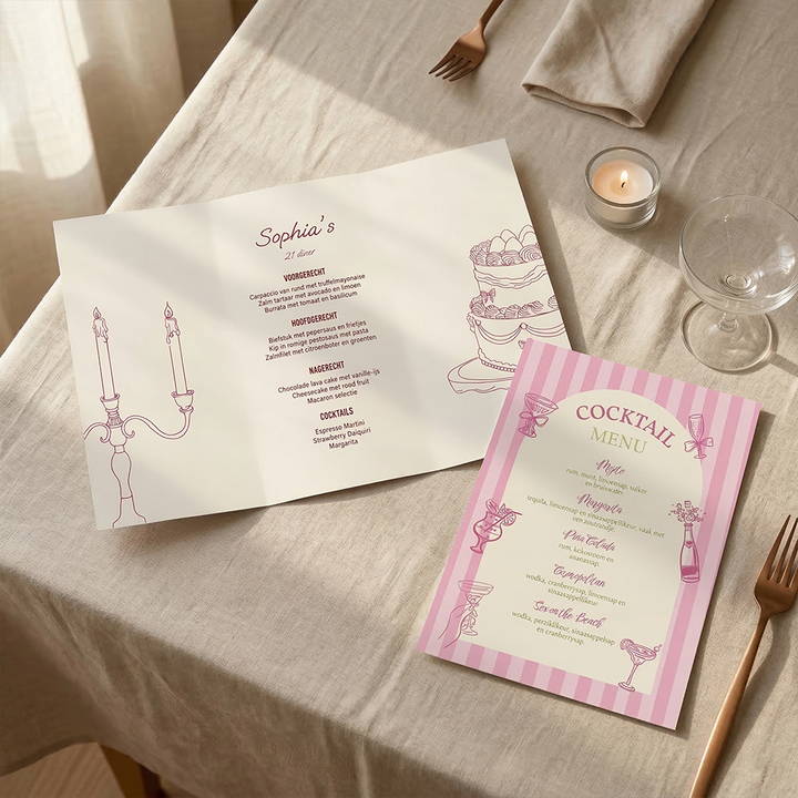 Menukaarten a4 dinerfeestjes