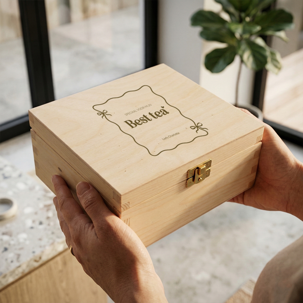 Theedoos bedrukt best tea voorkant Theedoos bedrukt best tea voorkant