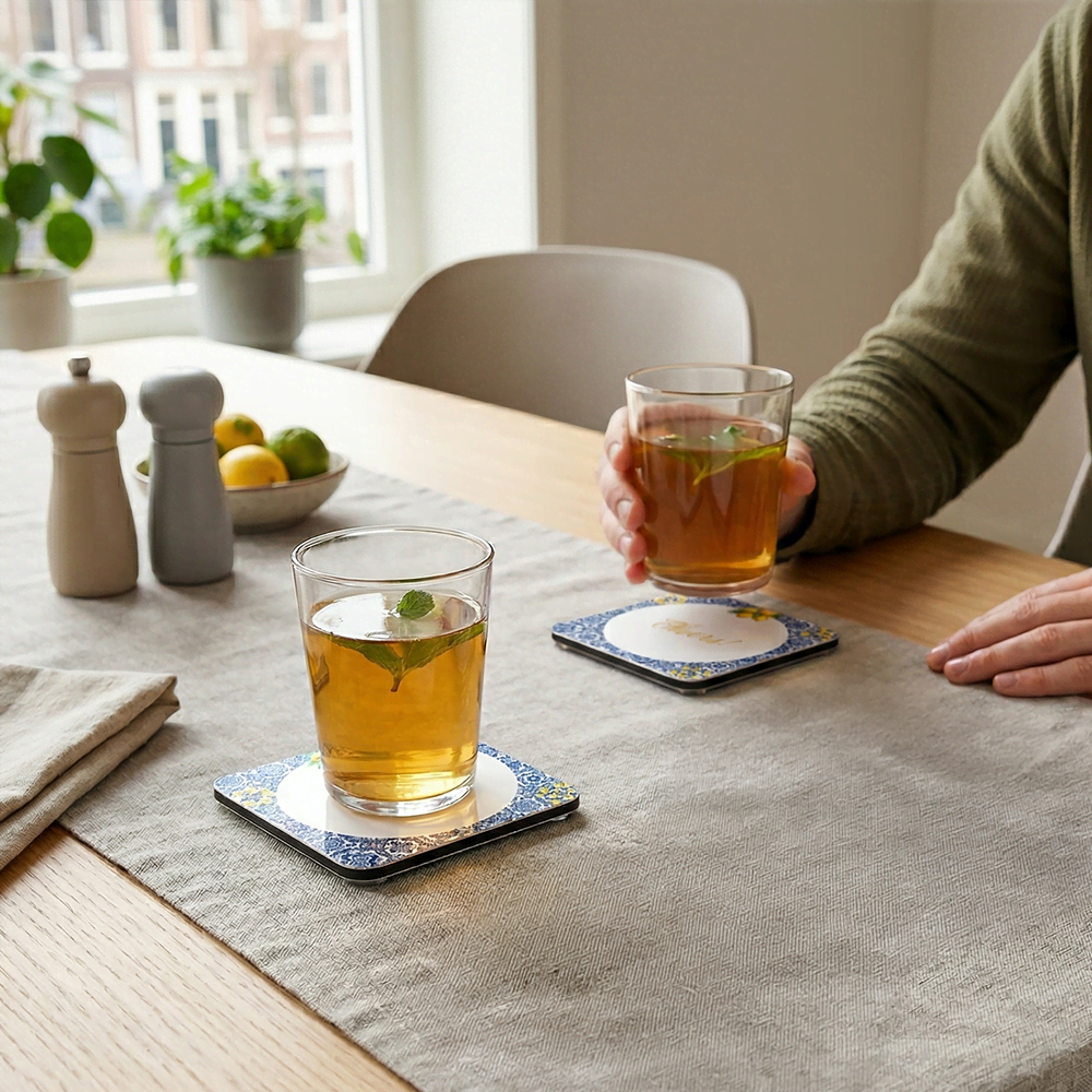 Onderzetters bedrukken met twee thee Onderzetters bedrukken met twee thee