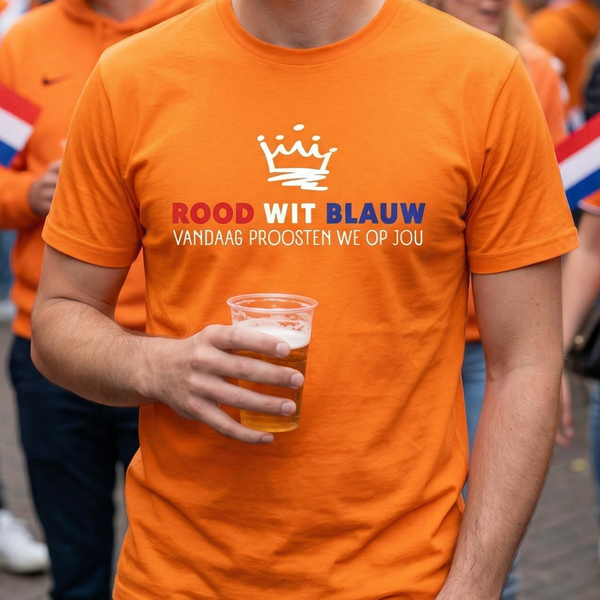 Oranje T shirt rood wit blauw
