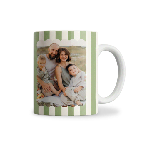 Mok met foto familie en groene strepen Mok met foto familie en groene strepen