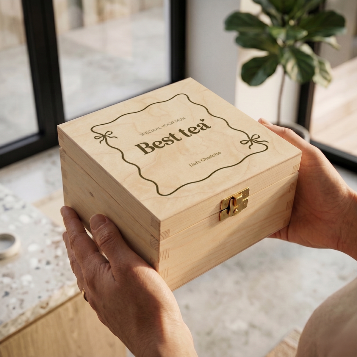 Theedoos bedrukt best tea voorkant Theedoos bedrukt best tea voorkant