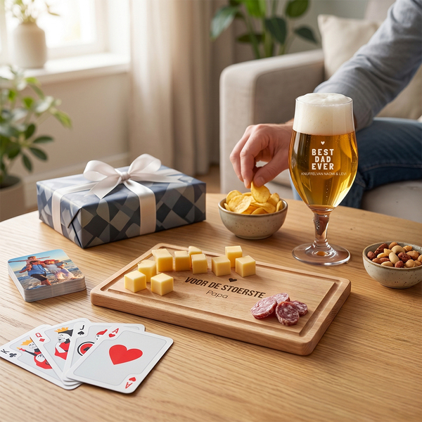 Speelkaarten borrelplank bierglas vaderdag Speelkaarten borrelplank bierglas vaderdag