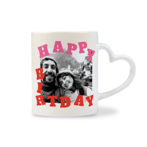 Mok met hartvormig oor happy birthday