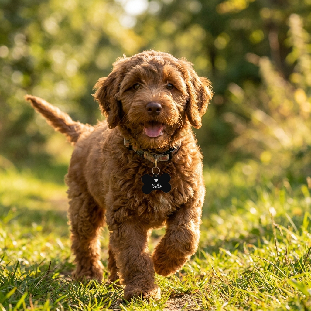 Hondenpenning met naam bella lopende hond