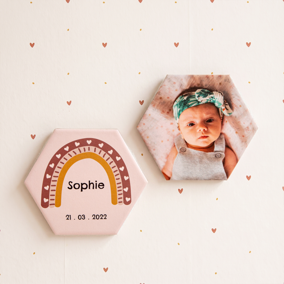 hexagon tegeltje met babyfoto Hexagon tegeltje met babyfoto