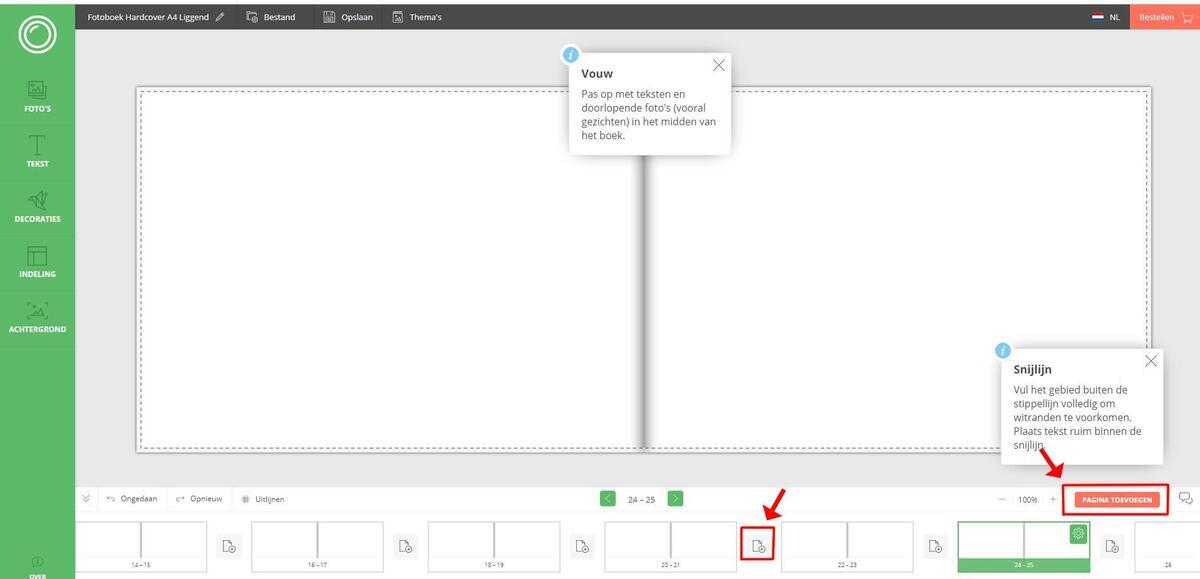 Extra pagina toevoegen Online Editor